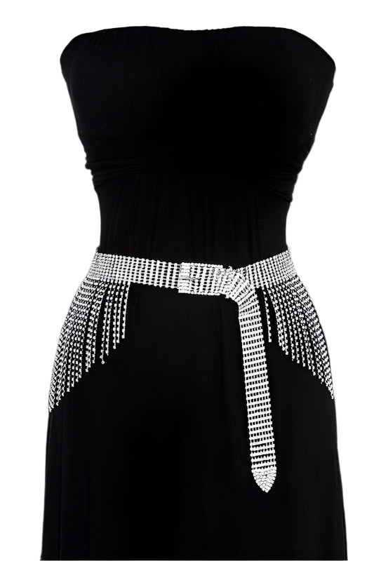 Misty Blue Royal - Rhinestone Dangling Fringe Belt