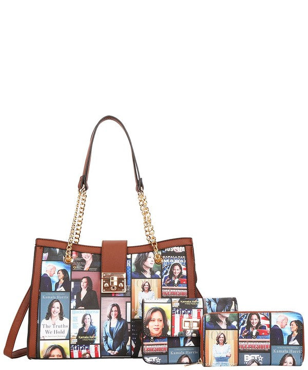 Misty Blue Kamala - 3N1 Kamala Harris Chain Handbag Set