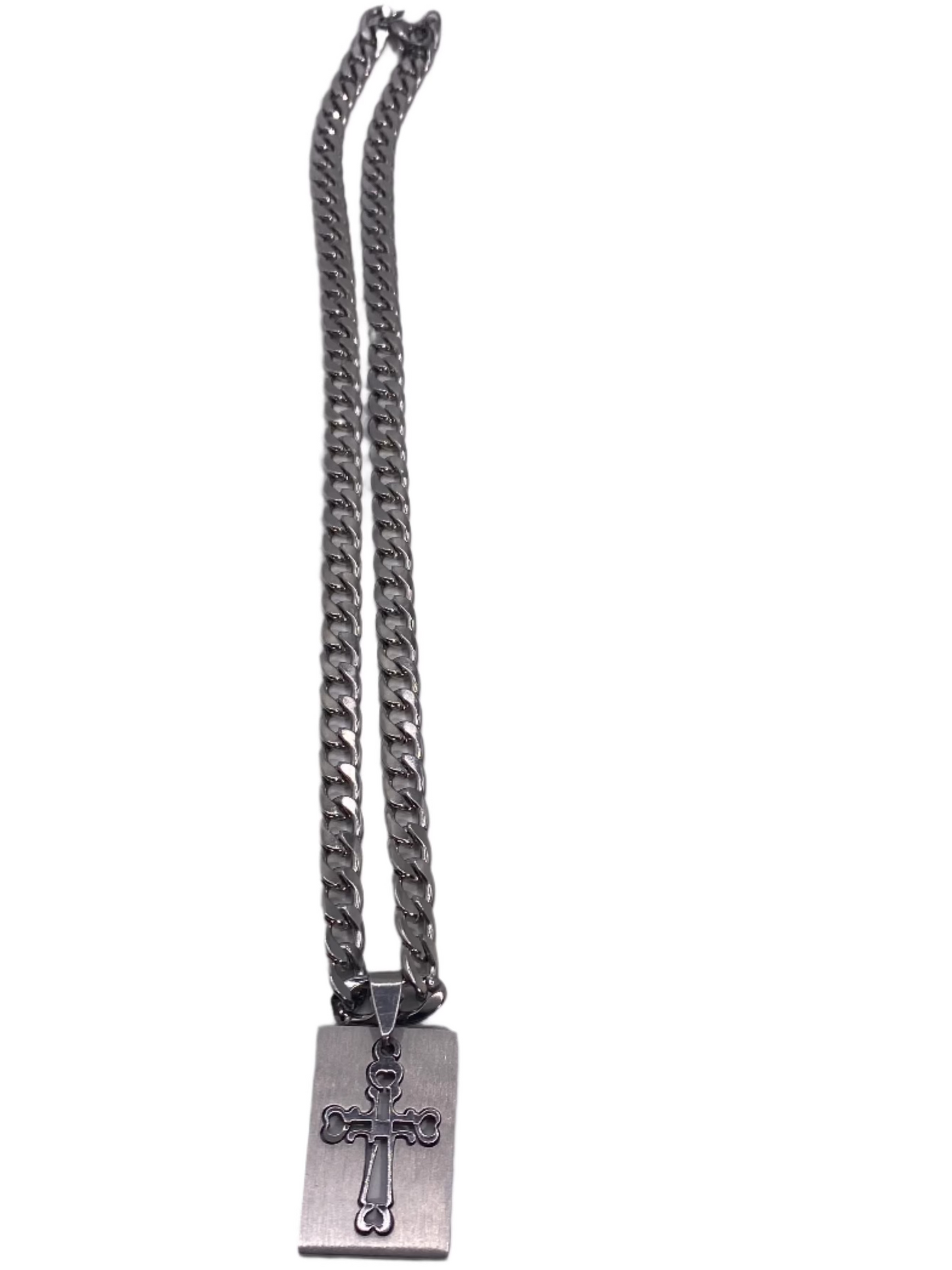 Misty Blue Mario - Stainless Steel Cut Out Cross Necklace