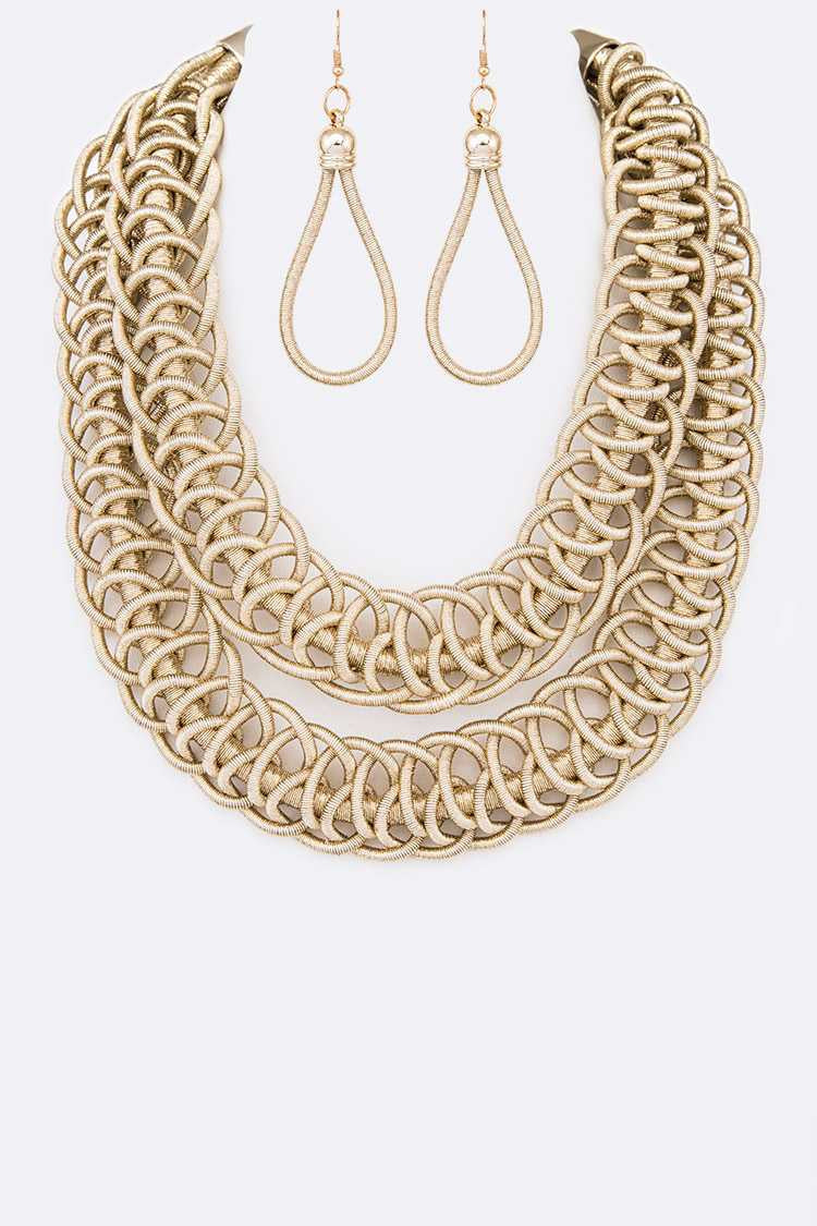 Misty Blue Loretta - Braided Metallic Double Layer Necklace Set
