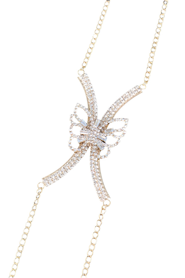 Misty Blue Butterfly - Centered Butterfly Rhinestone Bra Chain
