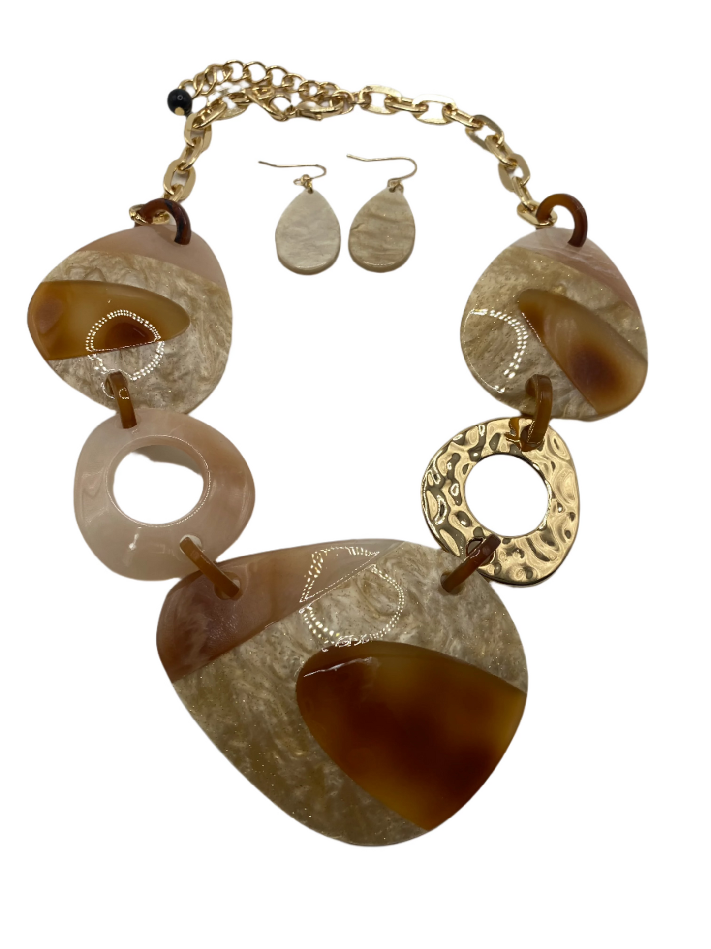 Misty Blue Tamara - Mixed Shape Resin Statement Necklace Set
