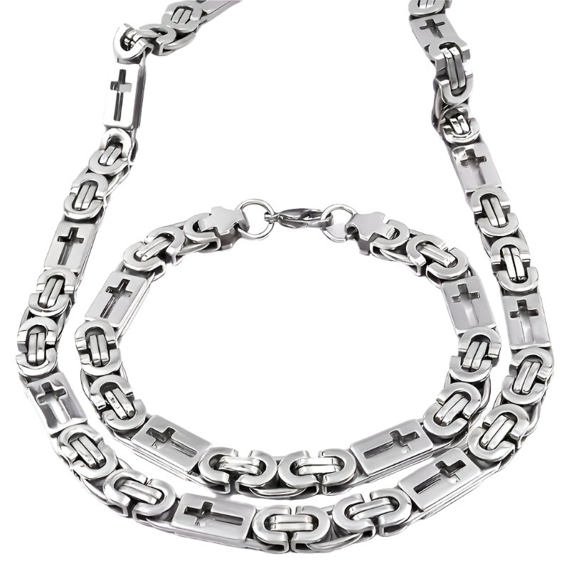 Misty Blue Immanuel - Hallowed Cross Stainless Steel Necklace Set