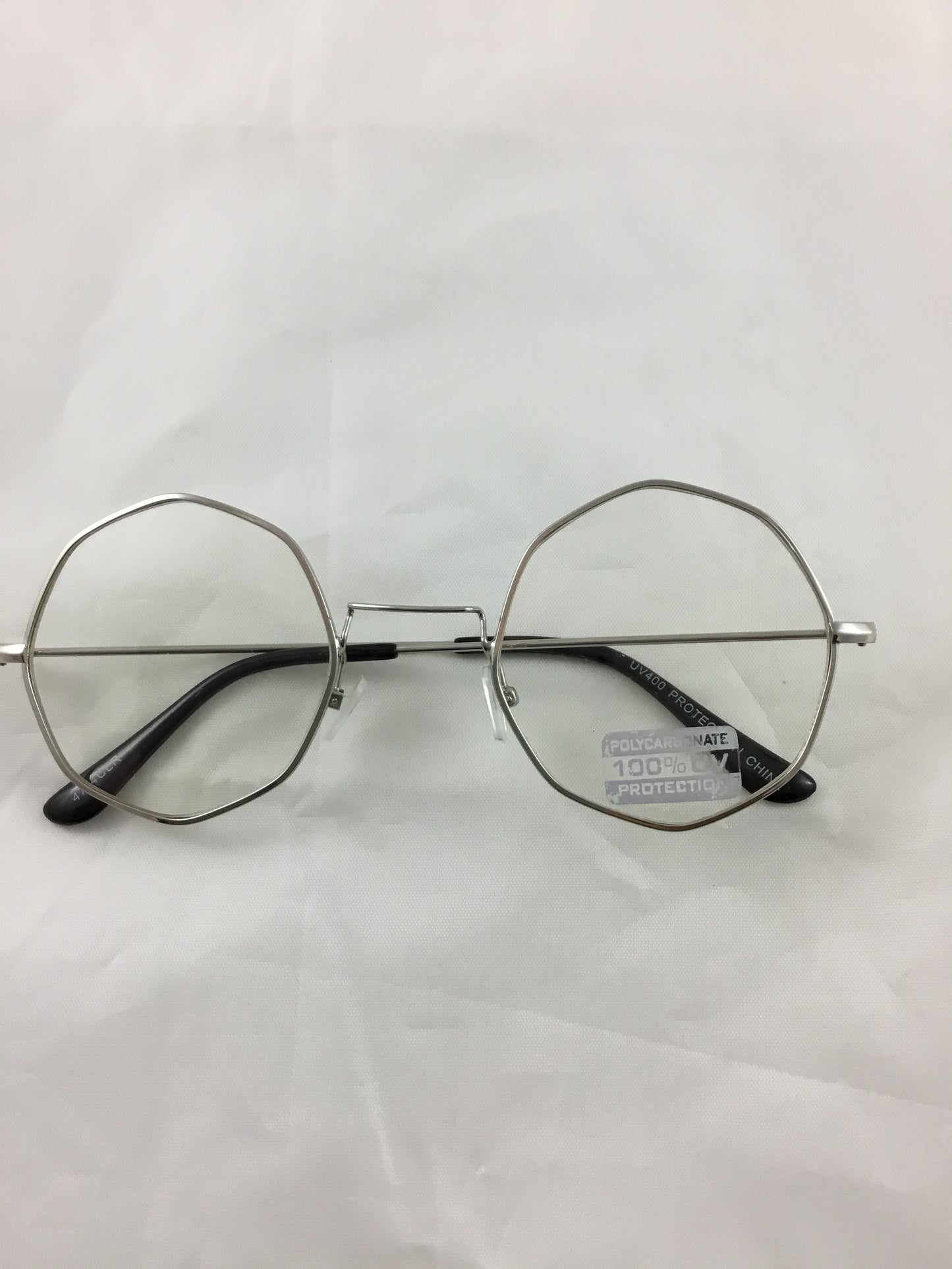Misty Blue Round Thin Metal Clear Lens Glasses