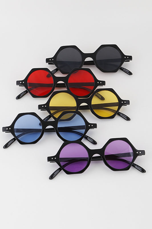 Misty Blue Hexagonal Round Sunglasses