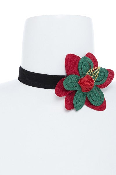 Misty Blue Belle - Christmas Floral Accent Choker Necklace