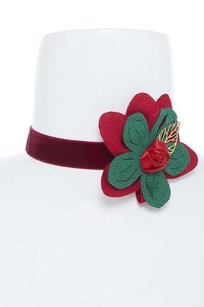 Misty Blue Belle - Christmas Floral Accent Choker Necklace