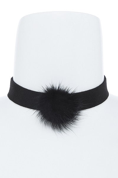 Misty Blue Pamela - Furry PomPom Choker Necklace