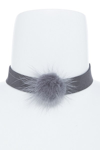 Misty Blue Pamela - Furry PomPom Choker Necklace