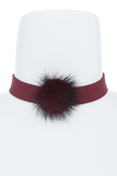Misty Blue Pamela - Furry PomPom Choker Necklace