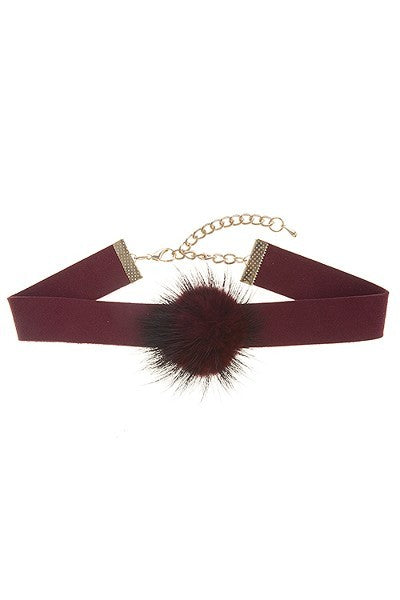 Misty Blue Pamela - Furry PomPom Choker Necklace