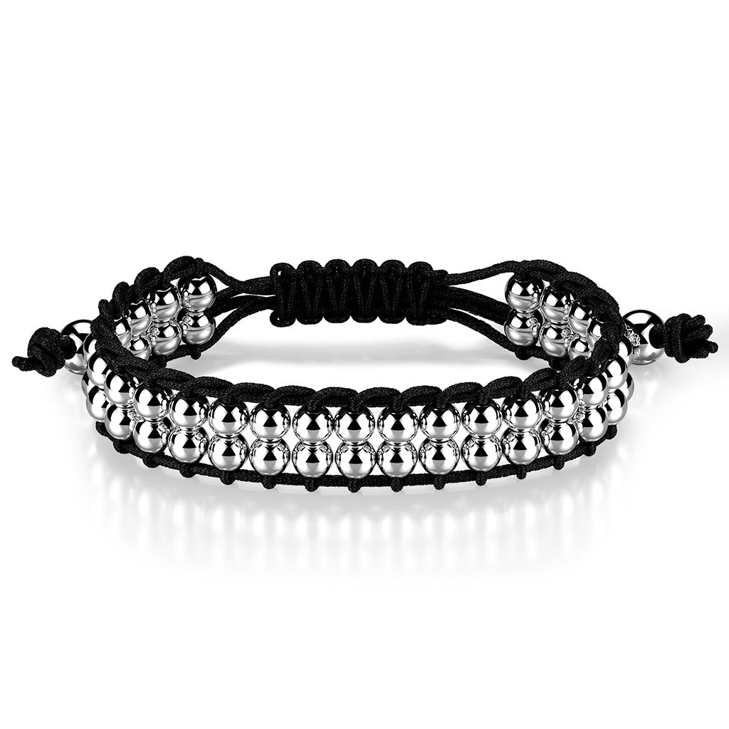 Misty Blue Double Layered Stainless Steel Metallic Beads Bracelet