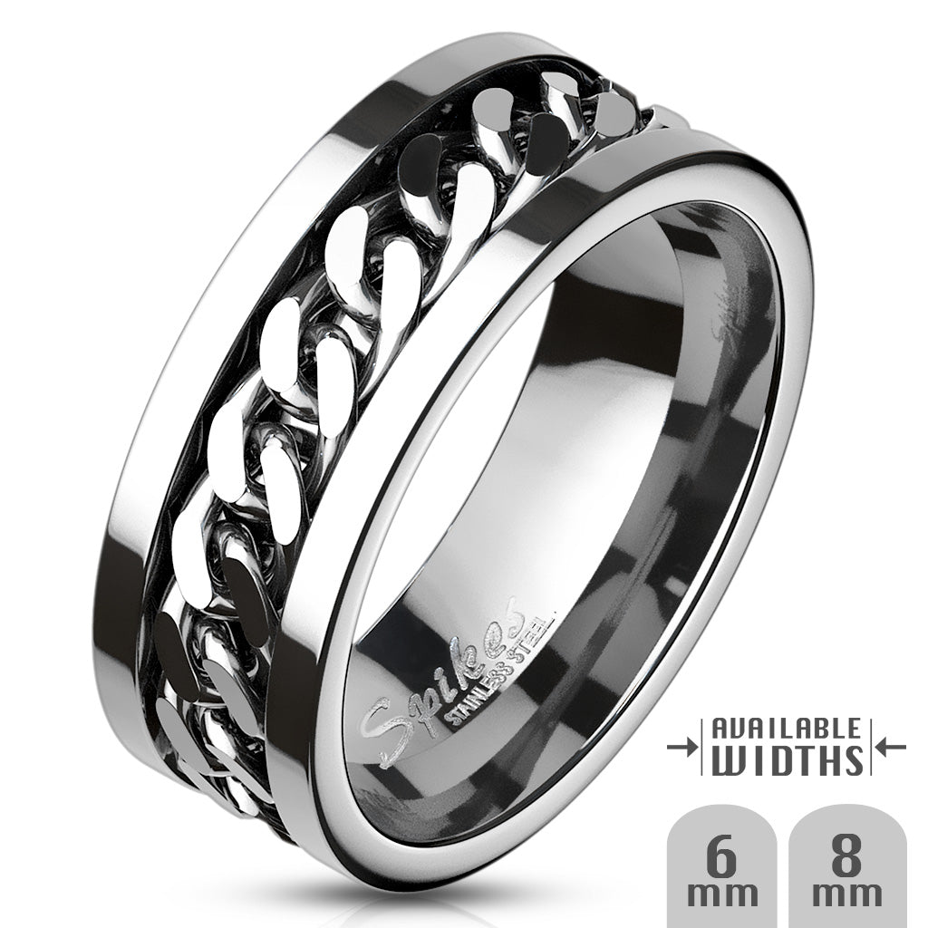 Misty Blue Spinning Chain Center Stainless Steel Ring