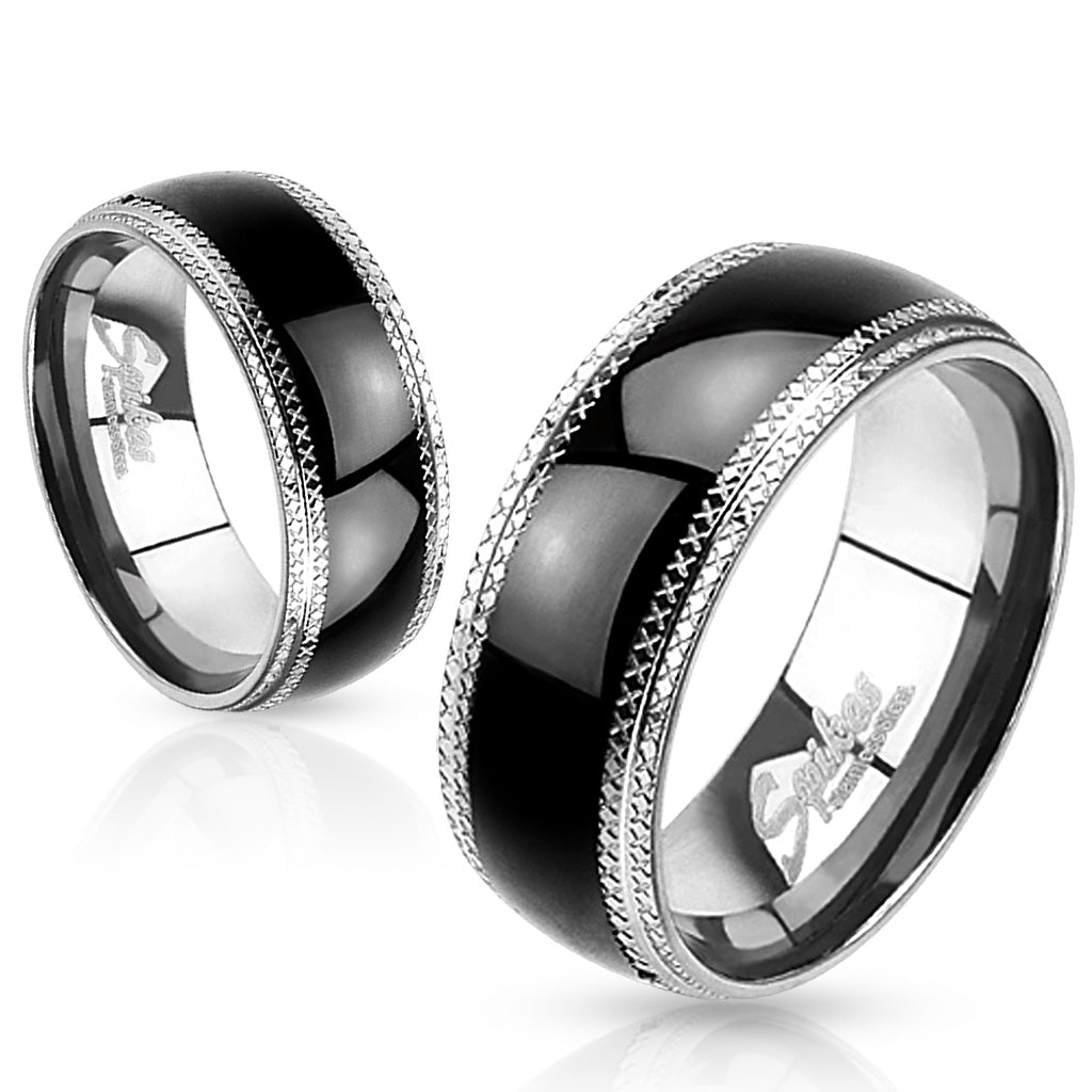Misty Blue Percy - Etched Edge Blue Stainless Steel Band Ring