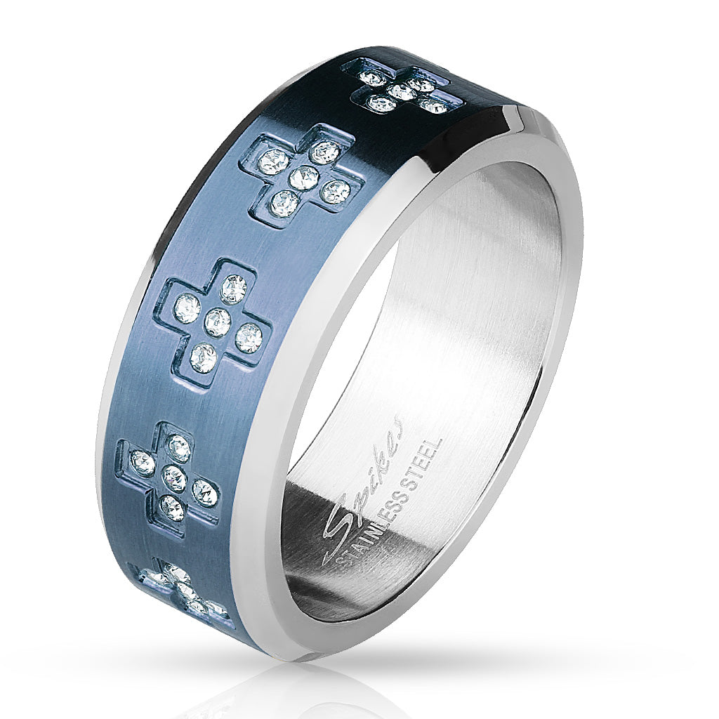 Misty Blue 11 Cross Set In CZ Stainless Steel Ring