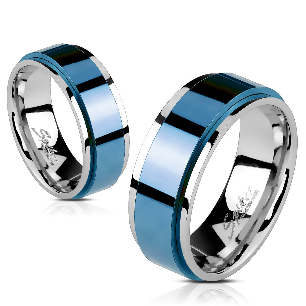 Misty Blue Spinning Blue Center Stainless Steel Ring