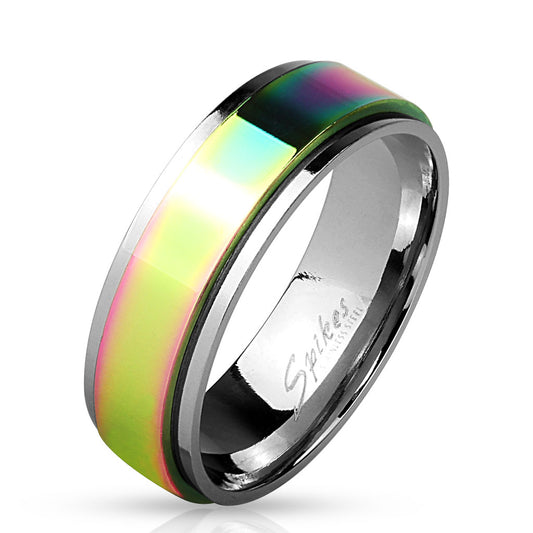 Misty Blue Rainbow Spinner Stainless Steel Ring