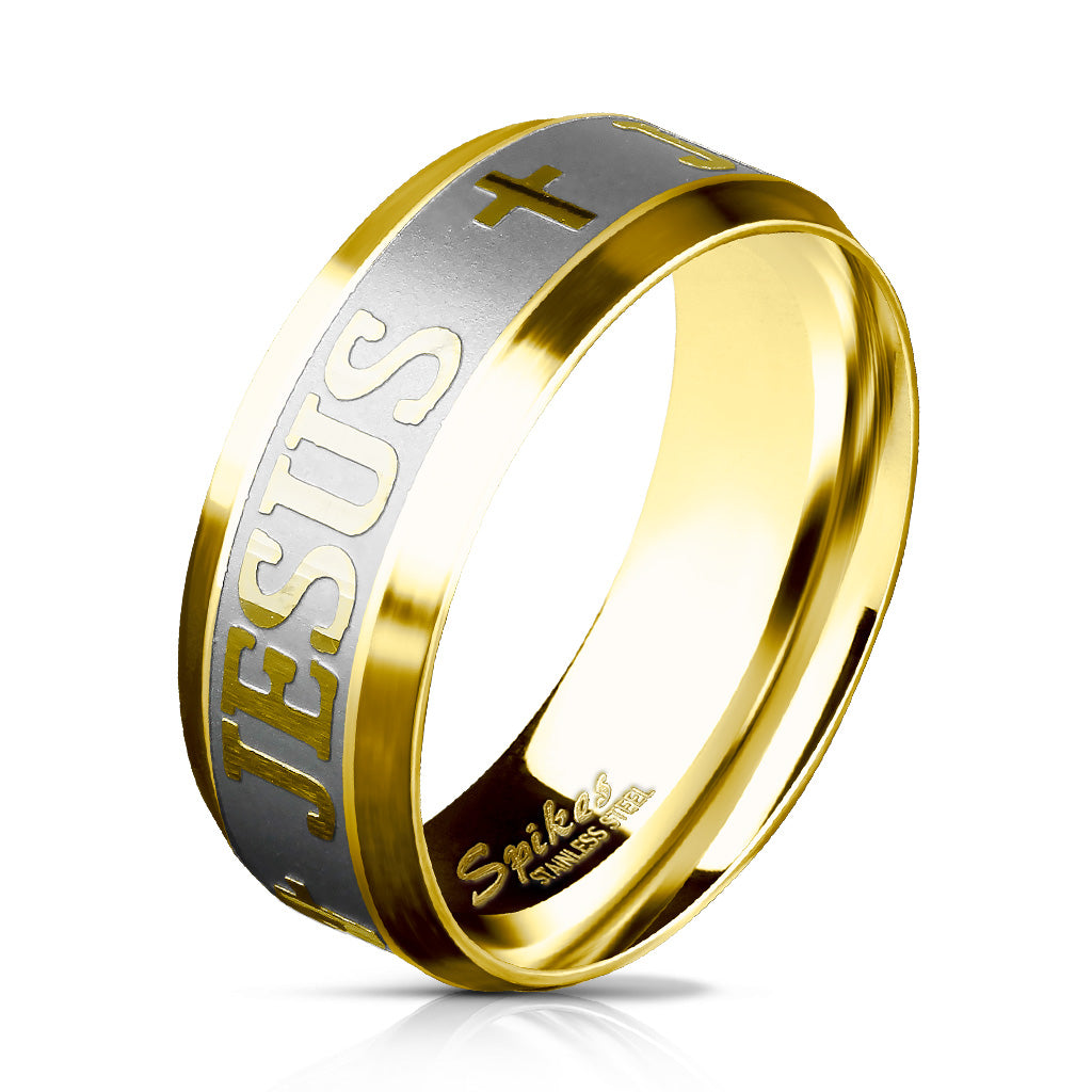 Misty Blue JESUS + Engraved Stainless Steel Ring