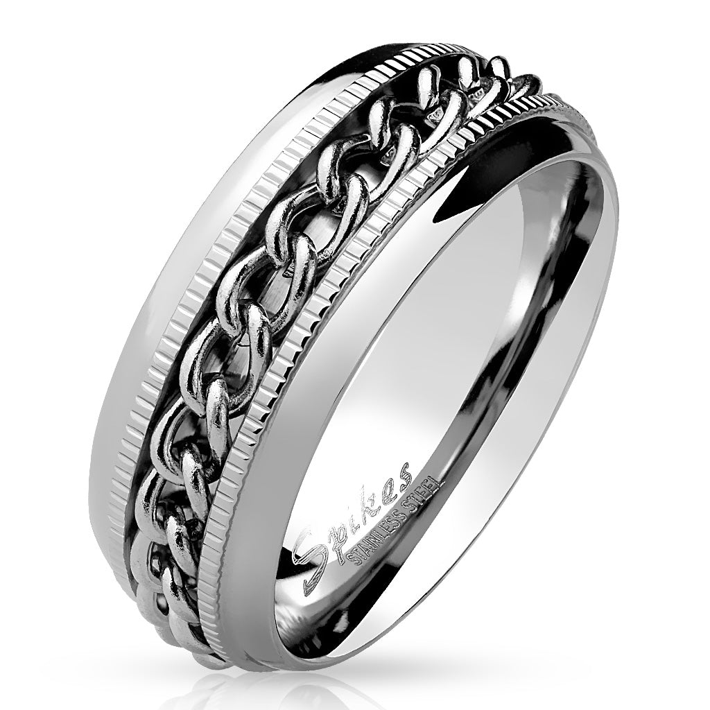 Misty Blue Charley - Spinner Chain Stainless Steel Band Ring