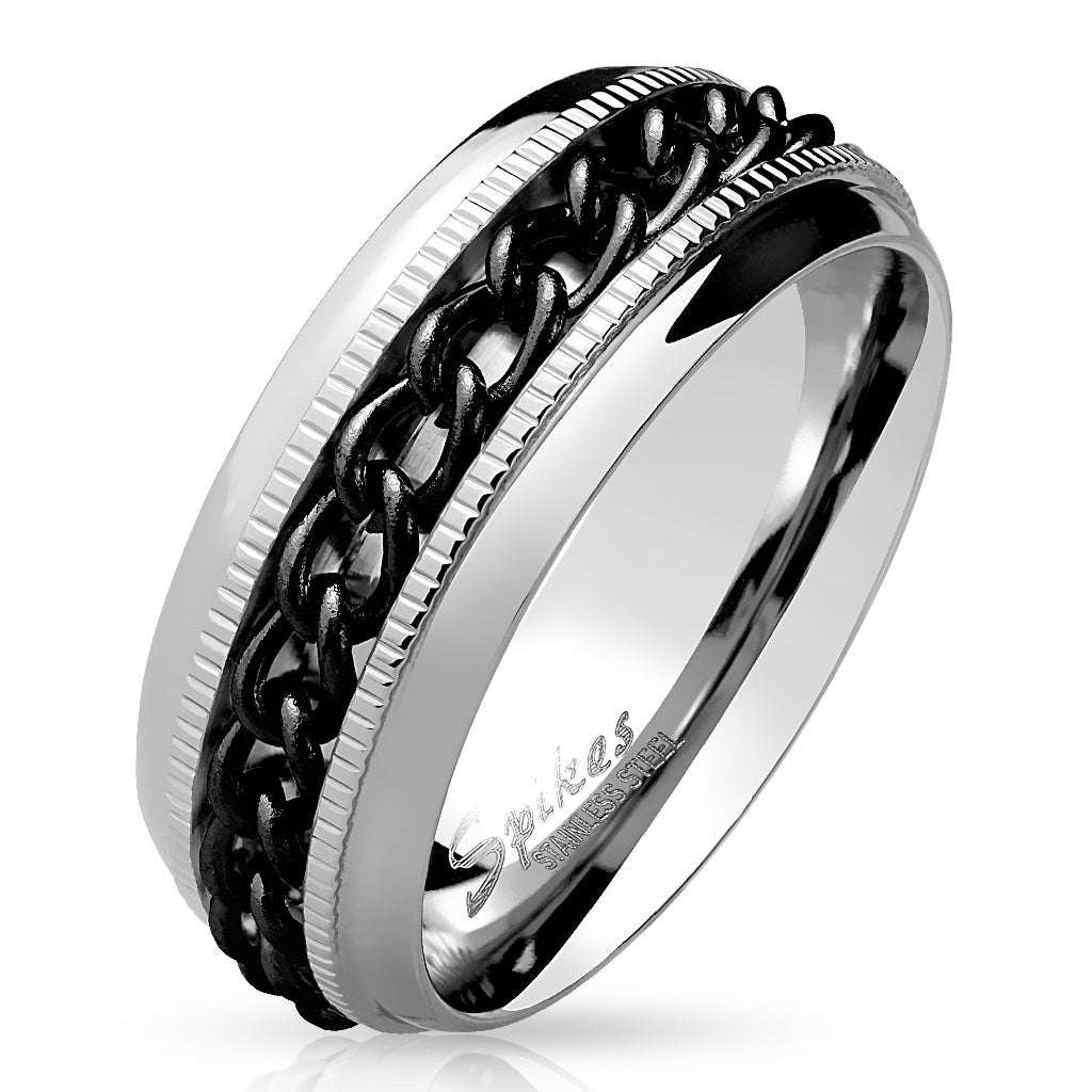 Misty Blue Charley - Spinner Chain Stainless Steel Band Ring