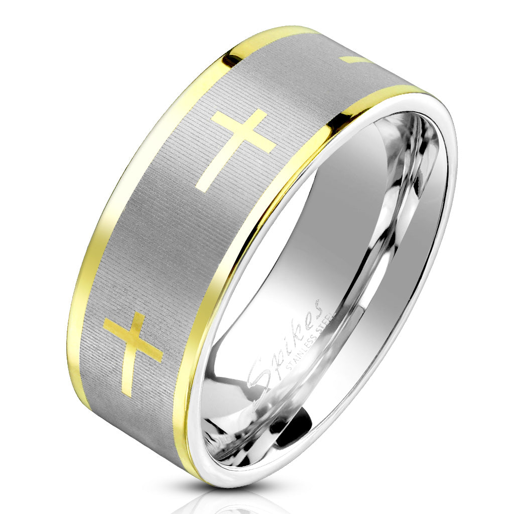 Misty Blue Lloyd - Gold Edge Cross Stainless Steel Ring