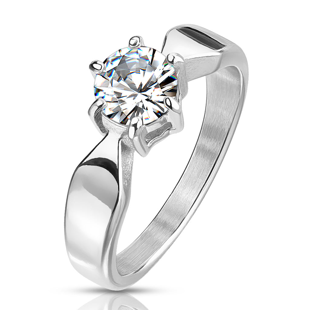 Misty Blue Sable - Round Solitaire Stainless Steel Engagement Ring