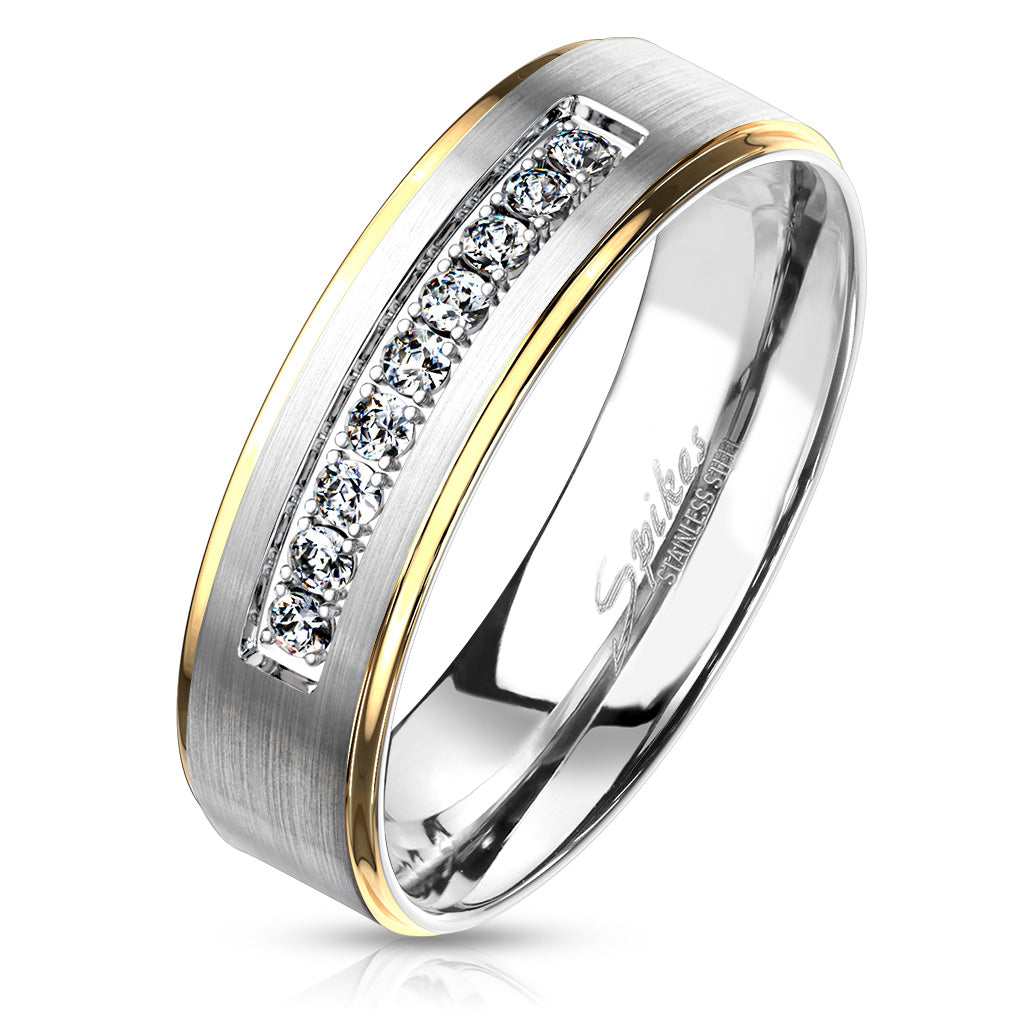 Misty Blue Men's 9 CZ Stepped Edges Stainless Steel Ring