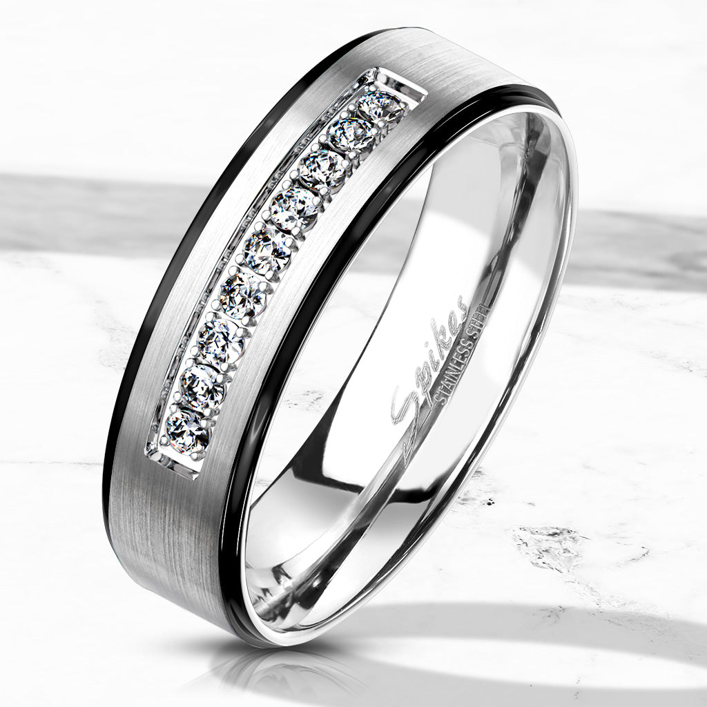 Misty Blue Men's 9 CZ Stepped Edges Stainless Steel Ring