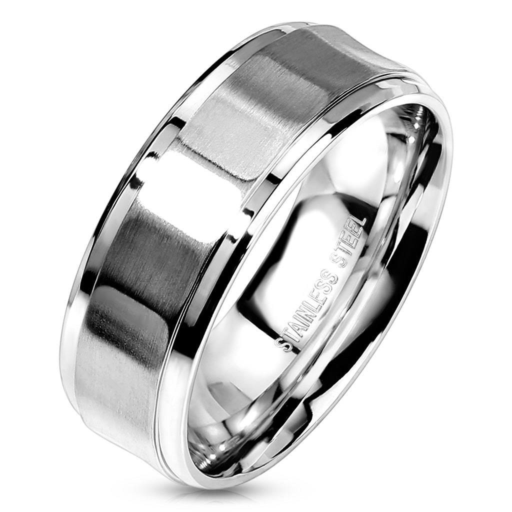 Misty Blue Foley - Faceted Panels with Beveled Edge Stainless Steel Band Ring