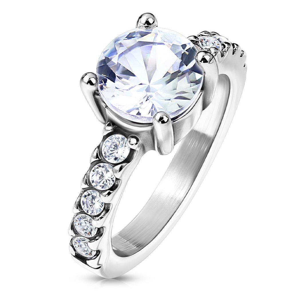 Misty Blue Ashlyn - Round Prong Set with Paved Sides Engagement Ring