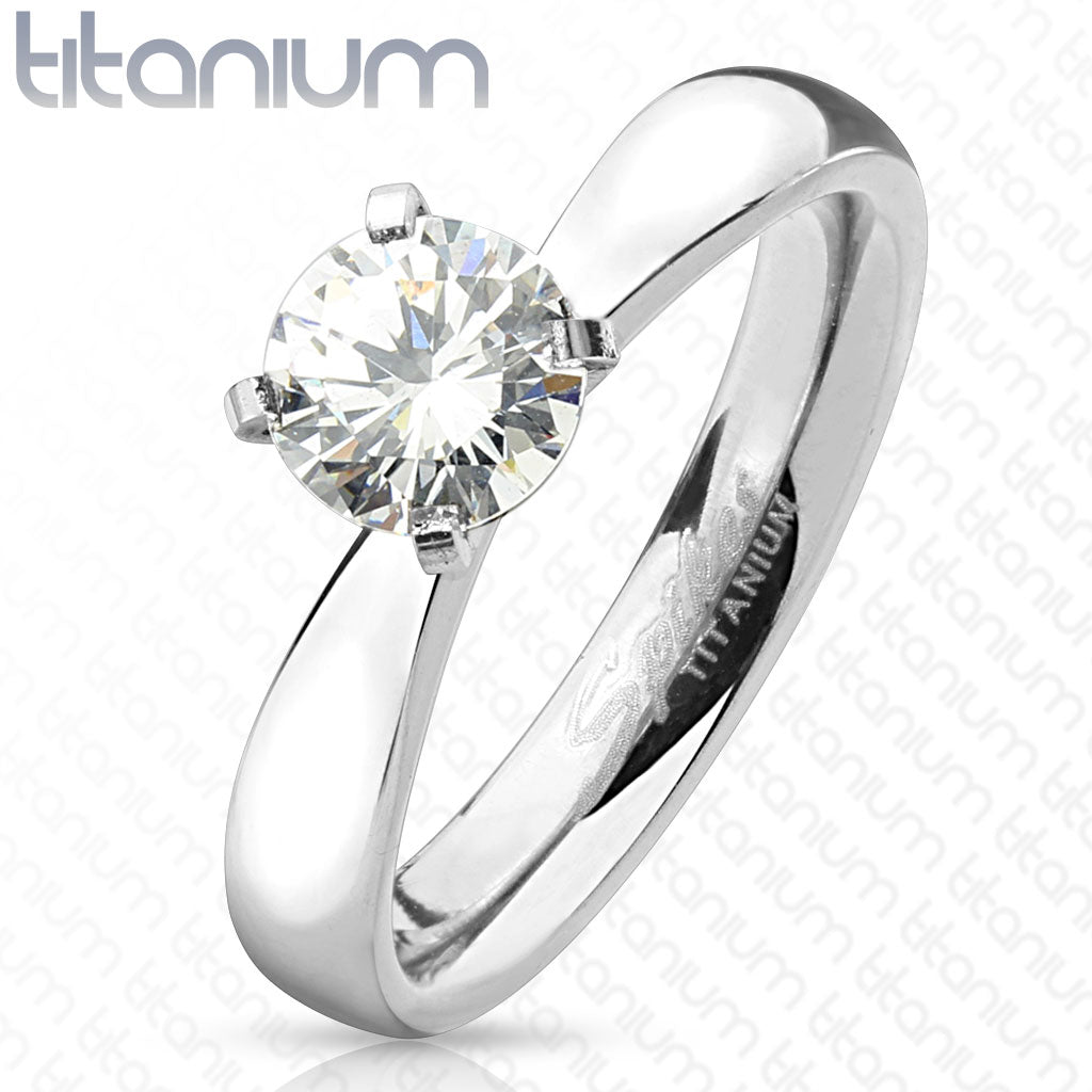 Misty Blue Tatiana- Round Solitaire Titanium Engagement Ring