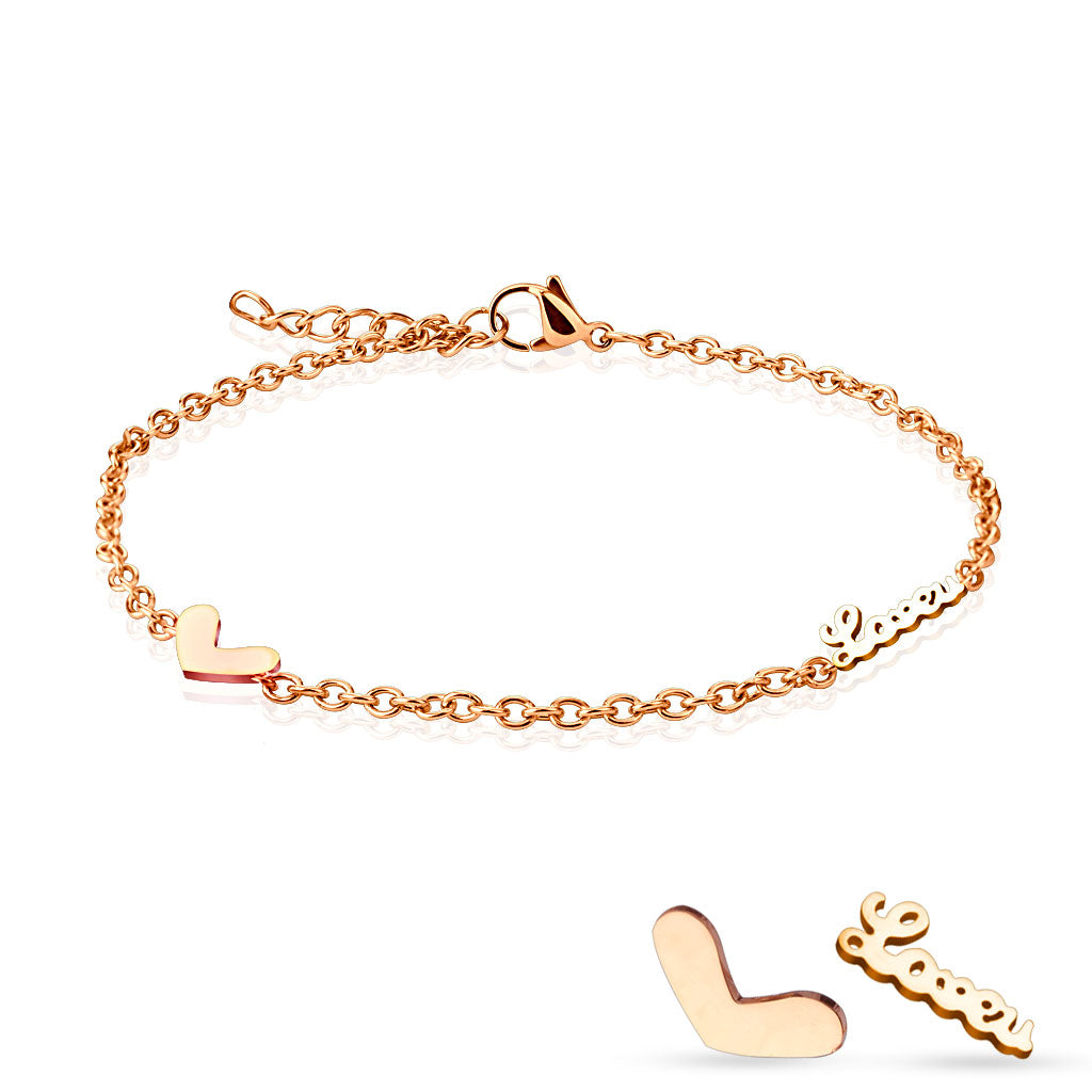Misty Blue Heart "Love" Charm Chain Anklet/Bracelet