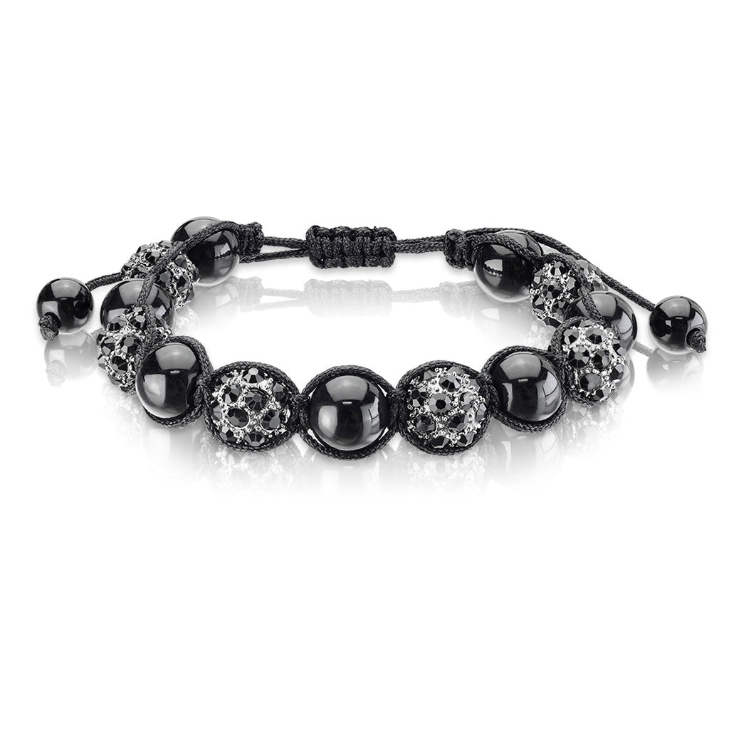 Misty Blue Micro Metallic Black Crystal Clustered Beads Bracelet
