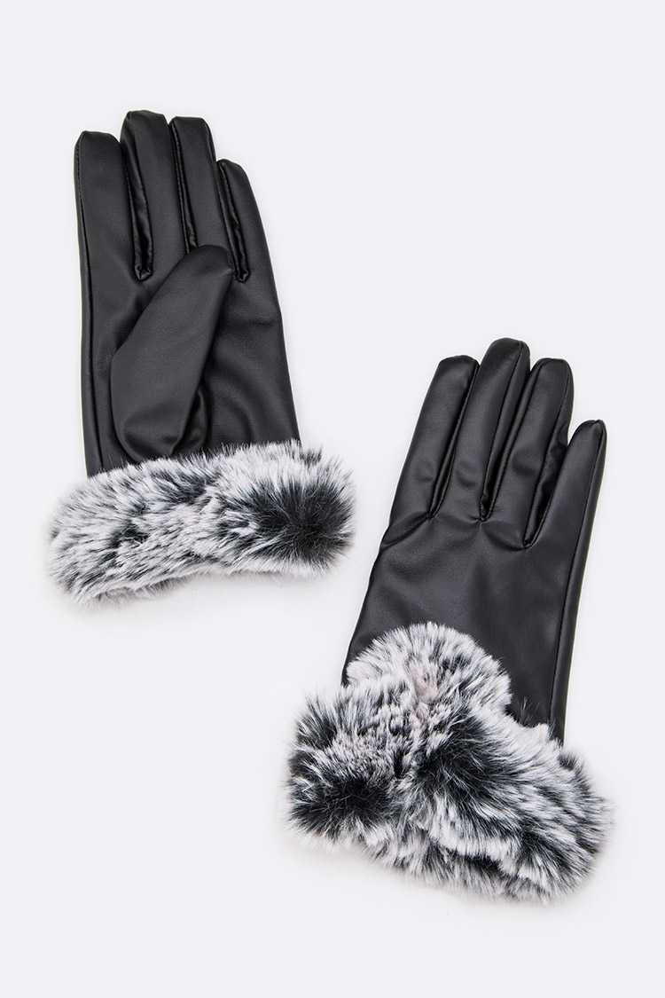 Misty Blue Patsy - Faux Leather & Fur Trim Glove