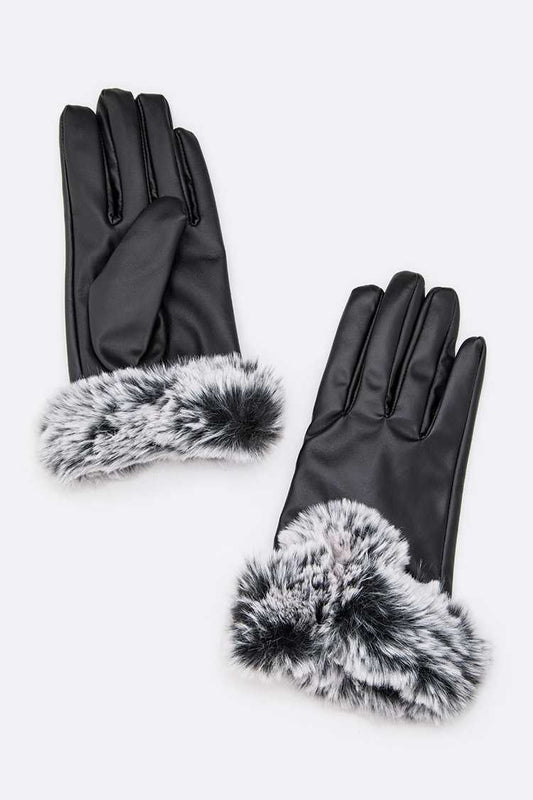 Misty Blue Faux Leather & Fur Trim Glove