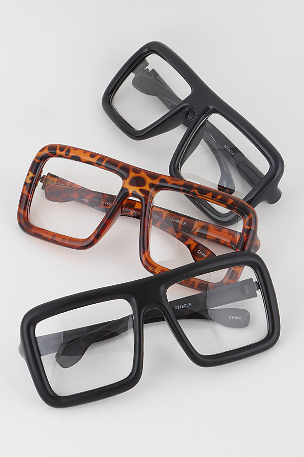 Misty Blue Bulky Retro Clear Lens Glasses
