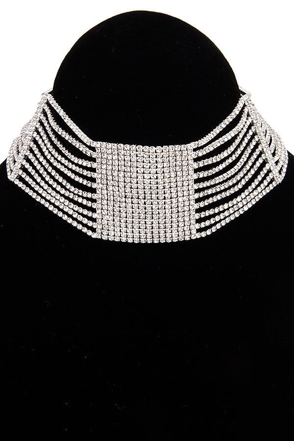 Misty Blue Millie - Multi Row Rhinestone Choker Necklace