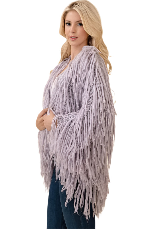 Misty Blue Chloe - Open Front Fringe Sweater