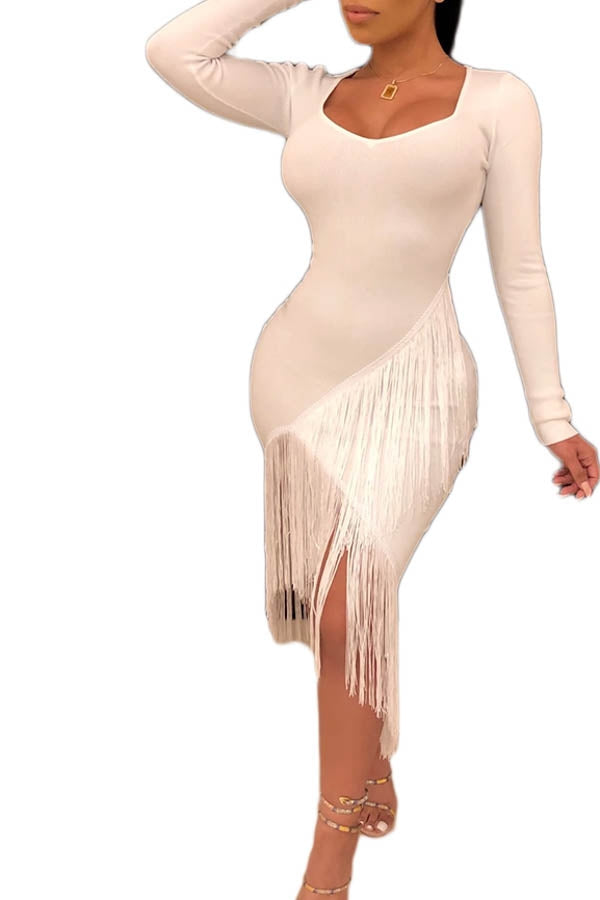 Misty Blue Roaring 20’s White Fringe Dress
