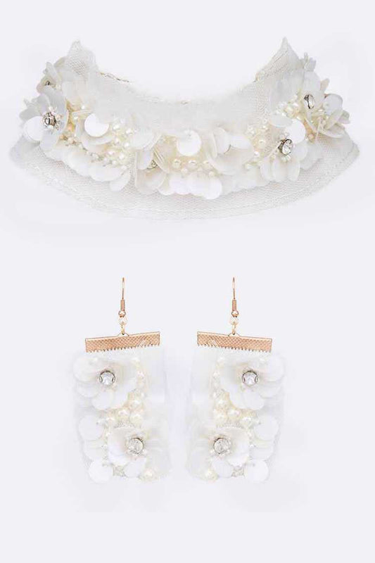 Misty Blue Ivy - Lace, Diamonds and Pearls Choker Necklace Set