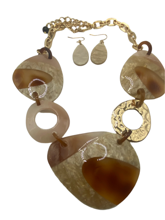 Misty Blue Tamara - Mixed Shape Resin Statement Necklace Set