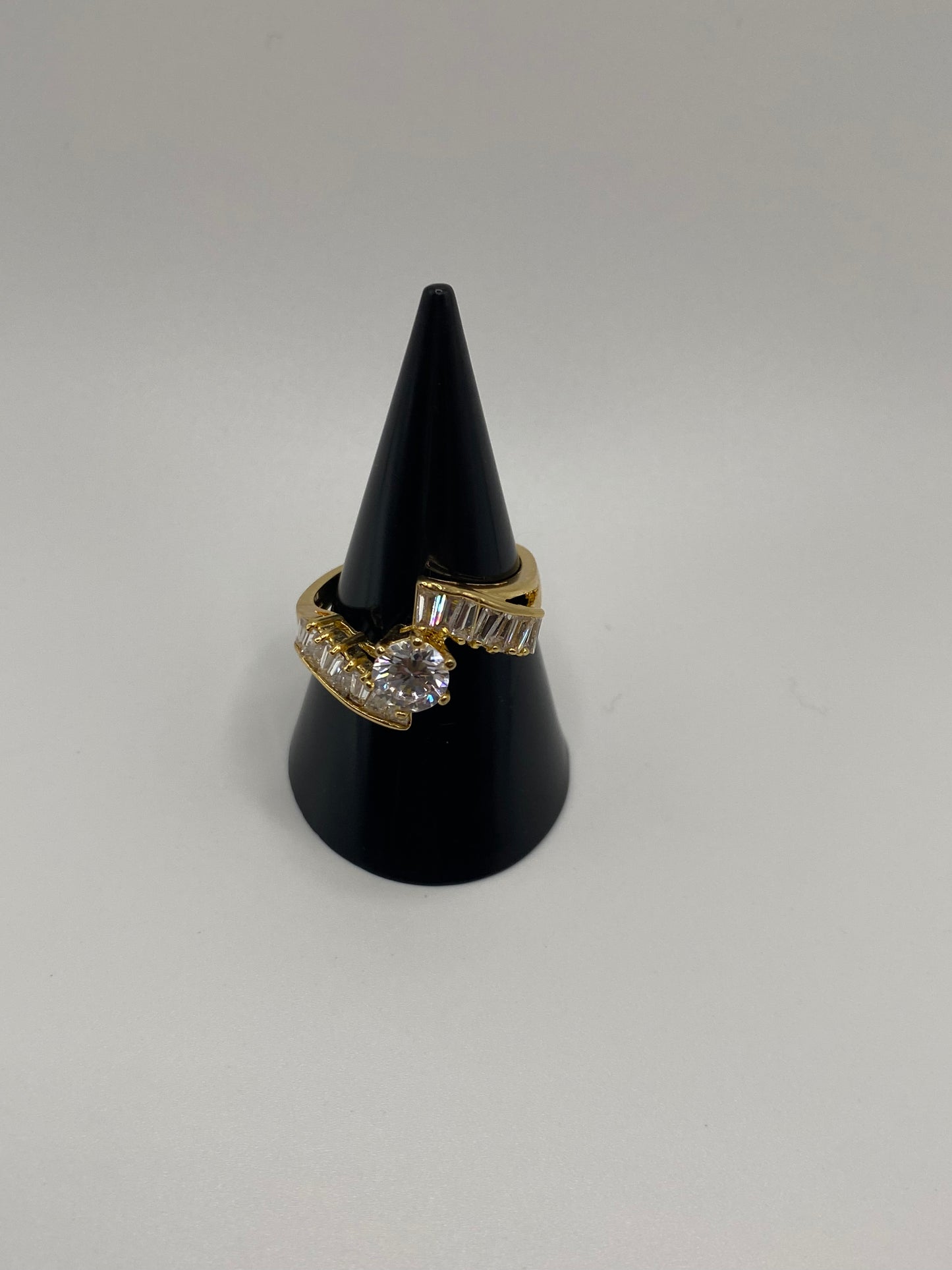 Misty Blue Tabitha - Solitaire CZ With Baguettes Engagement Ring