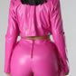 Misty Blue Feathered - Hot Pink 2 PC Leather Look Shorts Set