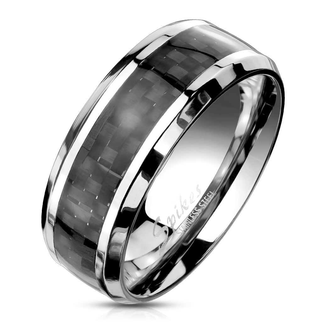 Misty Blue Carbon Contrast Stainless Steel Ring