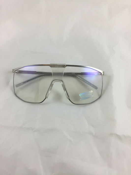 Misty Blue Oversized Semi-Rimless Metal Trim Glasses