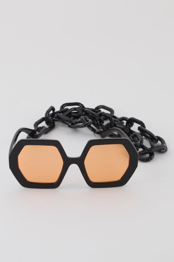 Misty Blue Oversized Sunglasses with Chunky Plastic Chain