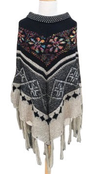 Misty Blue Tribal Pullover Poncho