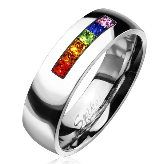 Misty Blue Meryl - Rainbow Colored Gems Stainless Steel Ring