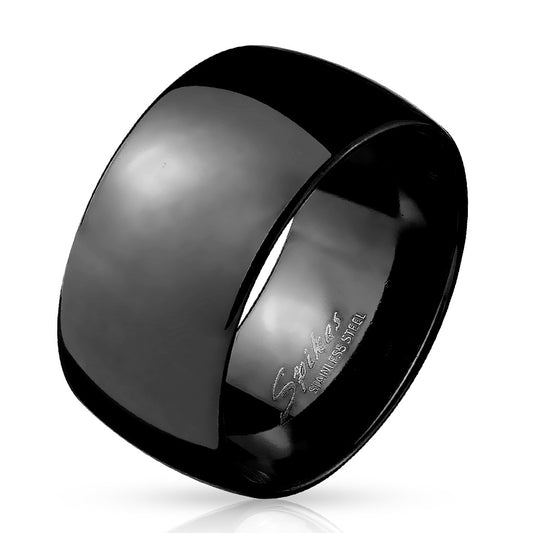 Misty Blue Black Dome Wide Stainless Steel Band Ring