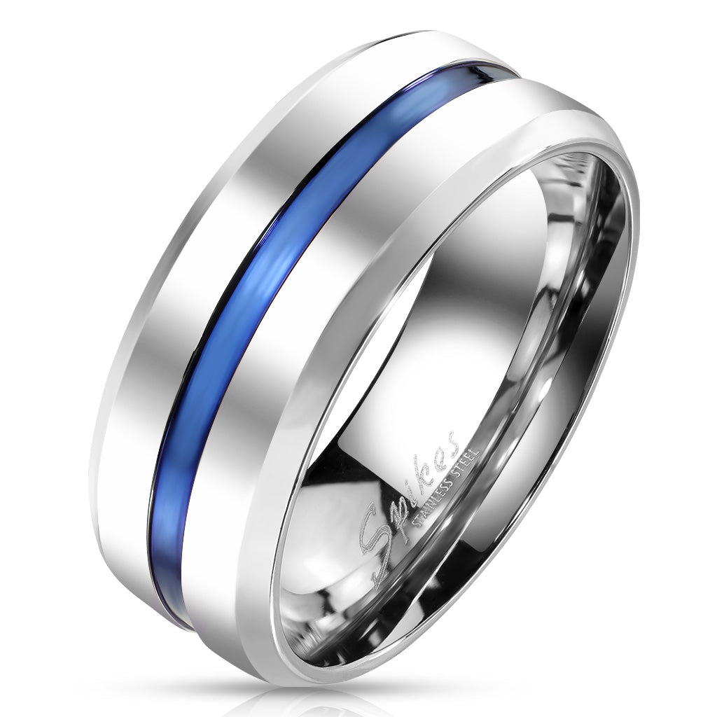 Misty Blue Blue Groove Stainless Steel Ring